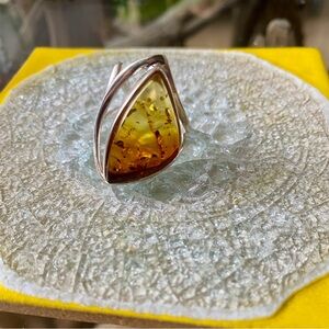 Sterling Silver Ombre Amber Ring - Sz 10